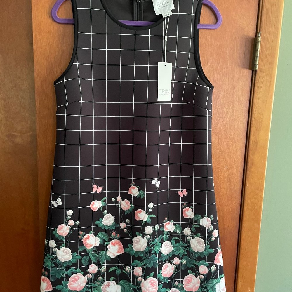 Erin by erin featherson  Black checked with floral border shift dress